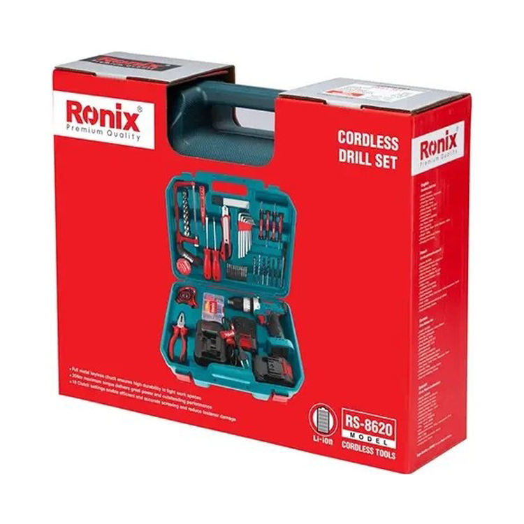 کیت دریل پیچ گوشتی چکشی شارژی رونیکس 20 ولت مدل RS-8620 دو باتری
