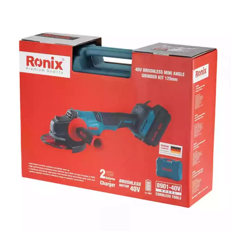 کیت مینی فرز شارژی براشلس 40 ولت 125 میلی متر دیمردار رونیکس مدل 8901-40V (12 ماه گارانتی)